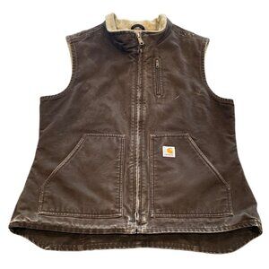 Carhartt Women's L Sandstone Brown Mock-Neck Vest Duck Canvas Full-Zip Outdoor